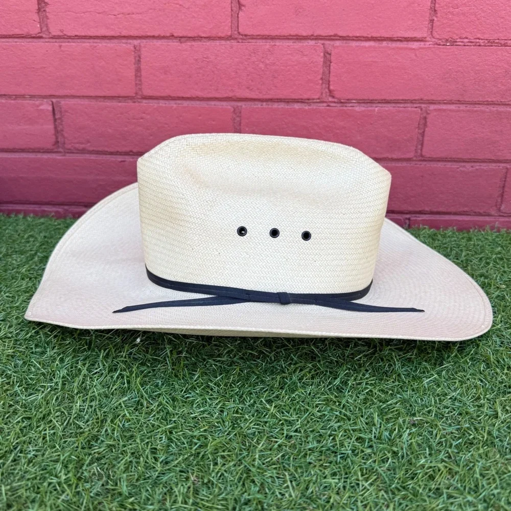 Wrangler 5 Star Straw Cowboy Hat Size 7 1/8 Made in Texas Tan Cattleman Crease